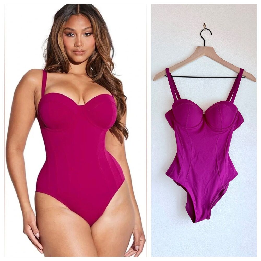 TA3 Lushy One-Piece Cinching Corset Swimsuit Berry Pink Small Short Torso C Cup